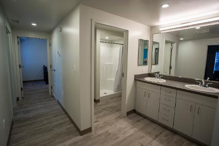 View of shared bathroom area 
