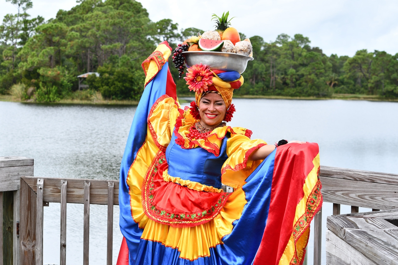 Cultural pride on display: Hispanic dancer donning a traditional dress during a Hispanic Heritage Month event.