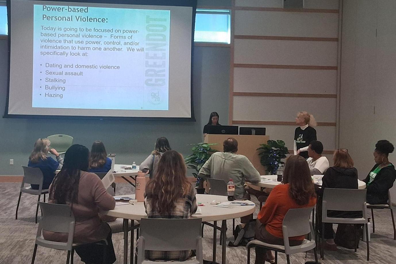 Staff and students participating in a Green Dot session.