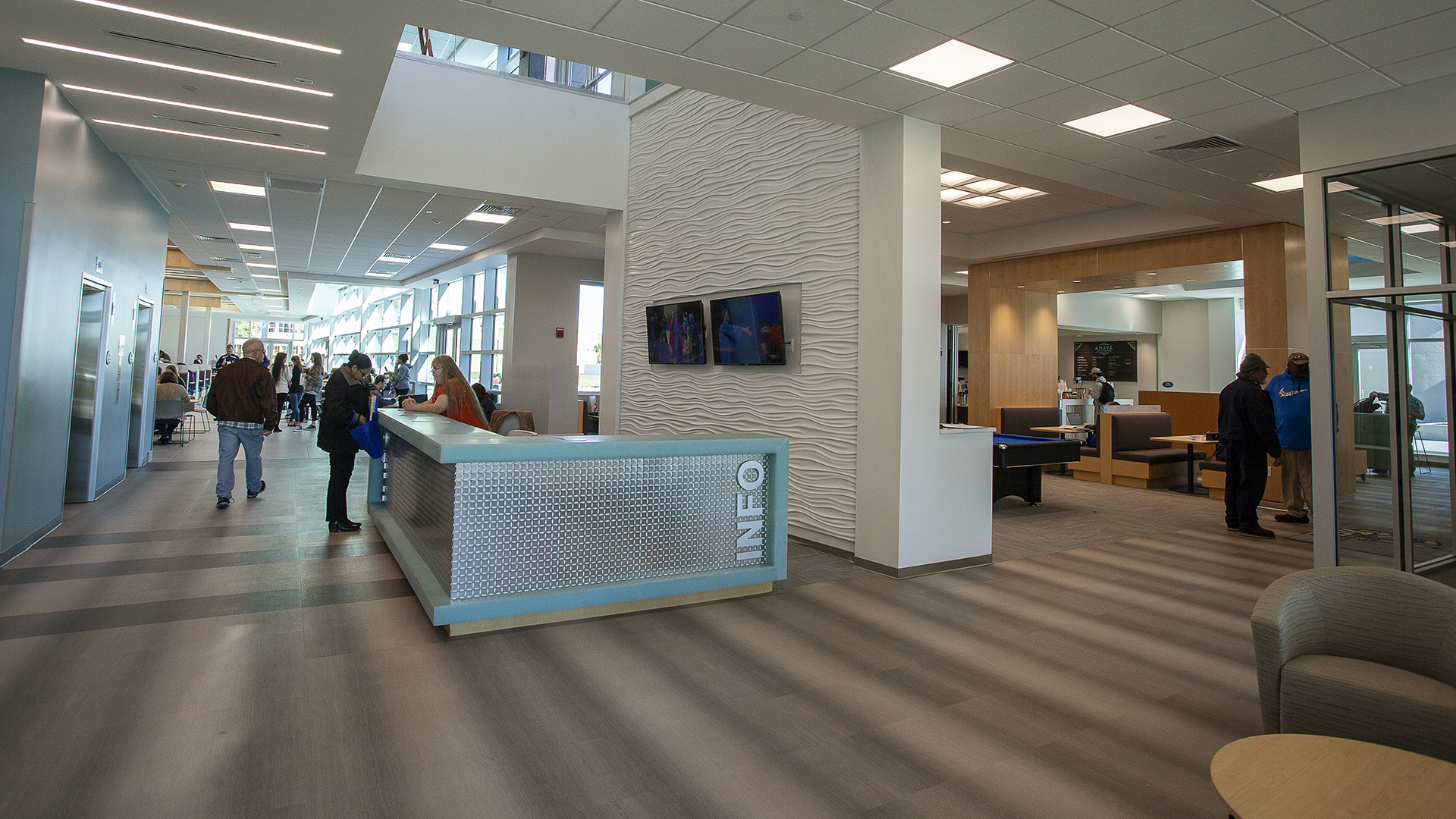 Reception area of the student union with its welcome desk
