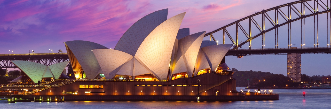 A panoramic photo of the Sydney Opera House