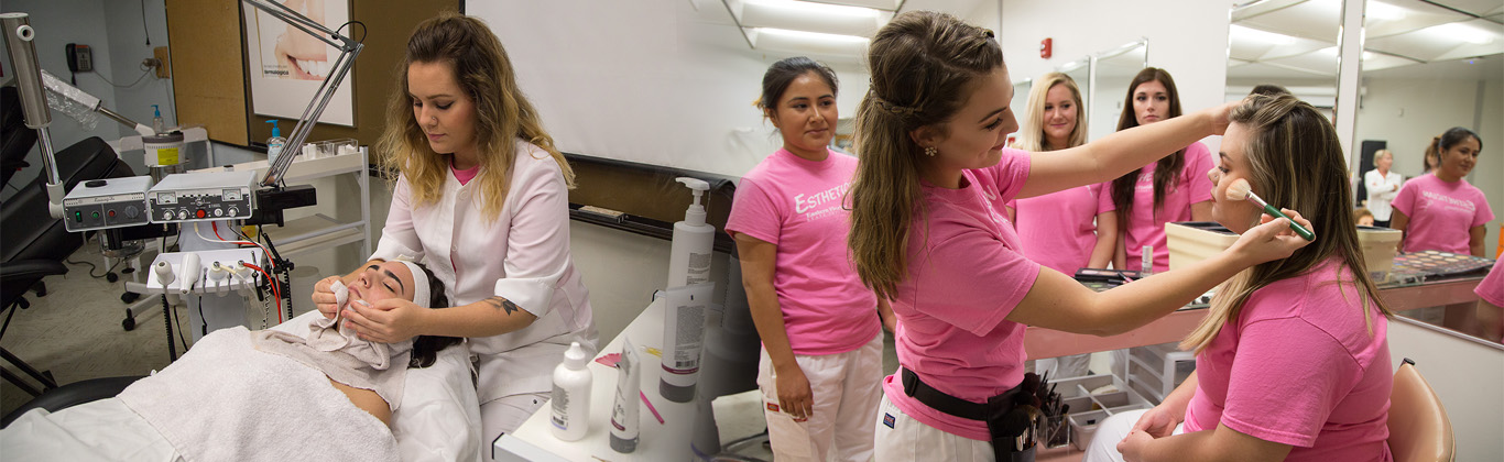 Facial specialty students practicing in a lab