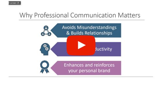 A list of reasons why professional communication matters: It avoids misunderstandings and builds relationships, increases productivity, and enhances and reinforces your personal brand.