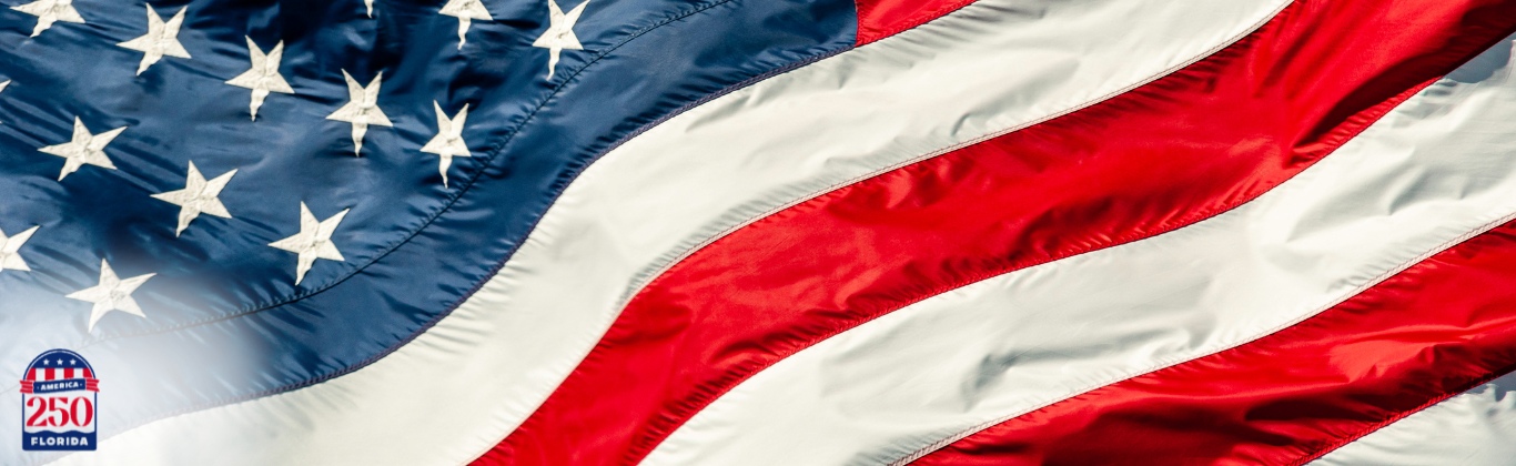 An image of the American flag with the 250th Anniversary Logo