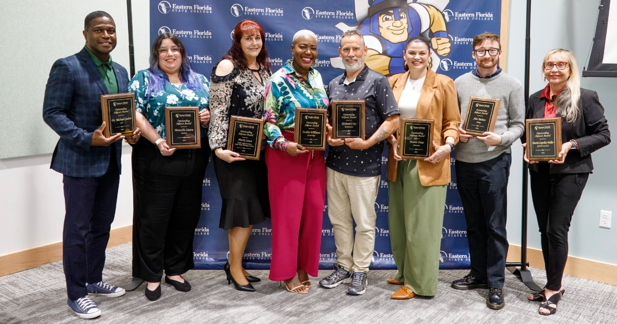 Photo from left: Dr. Michael Cadore, Marcella Cintra, Virginia Lowe, accepting an in-memoriam award on behalf of her husband Chief Mark Lowe, Zechra Williams, Richard Cote, Meara Trine, Alec Baines, and Maria Capella-Miller. Missing were Susan (Hope) Ascher, Dr. Nigel Schultz, Dr. Janet Sikora, and Dr. Scott Whitacre.