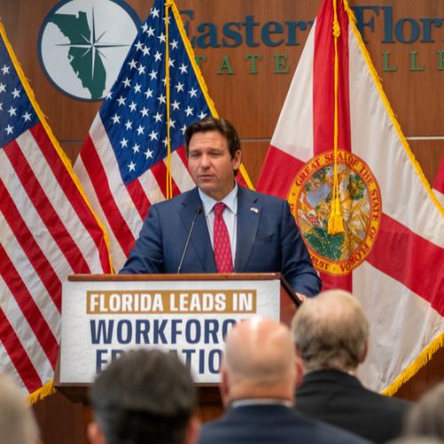 An image of Ron DeSantis addressing EFSC